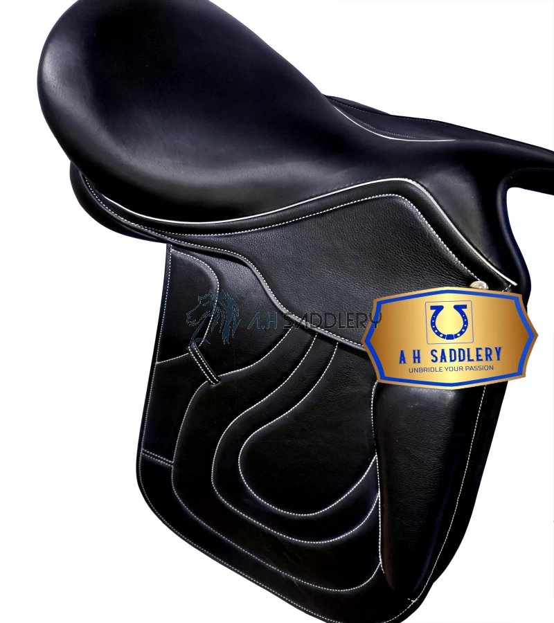 Handmade Leather English Dressage Saddle With Stitching  & Tack Set with Matching Bridle, Reins